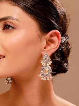 Voylla - Silver Oxidised Pearl Beaded Dangler Earrings
