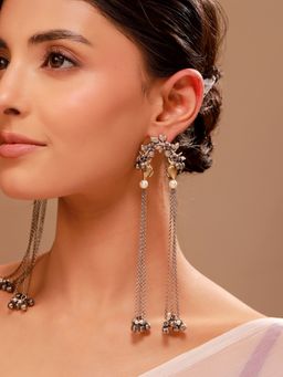 Voylla - Dual Tone Parrot Motif Chain Tassel Earrings