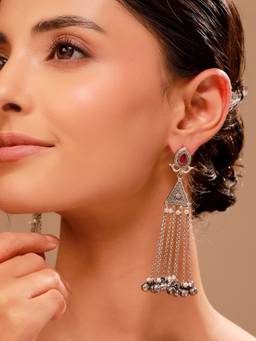 Voylla - Heart and Triangle Ghungroo Tassel Earrings