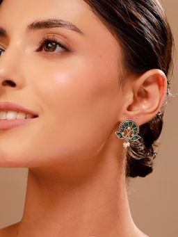 Voylla - Emerald Paisley Dual Tone Earrings