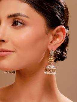 Voylla - Dome Jhumka Pearl Drop Dual Tone Earrings