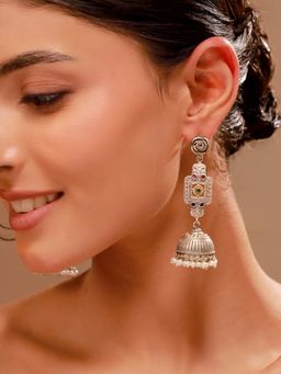 Voylla - Rose Stud Long Jhumka Pearl Earrings