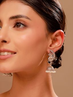Voylla - Peacock Dome Jhumka with Pearl Drops Earrings