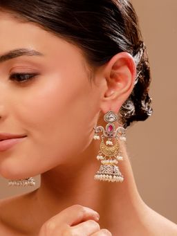 Voylla - Purple Stone Pearl Jhumka Earrings