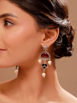 Voylla - Ruby Stone Chandbali Pearl Drop Earrings