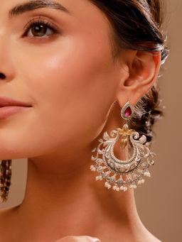 Voylla - Chandbali Silver Oxidised Purple Stone Earrings