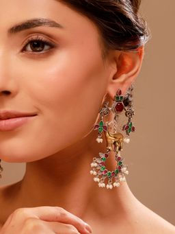 Voylla - Multistone Arch Dual Tone Dangler Earrings