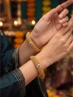 NUI - Gold-Plated Stone Studded Classic and Elegant Bangles (Pack Of 2)