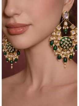 BEAUTY SPOT JEWELLERY - Emerald Royale Polki Chandbali Earrings