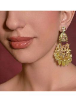 BEAUTY SPOT JEWELLERY - Emerald Yellow Kundan and Pearl Chandbali Earrings