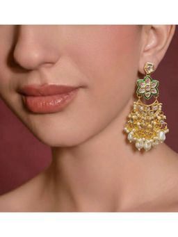 BEAUTY SPOT JEWELLERY - Citrine and Light Sea Green Kundan Chandbali Drop Earrings