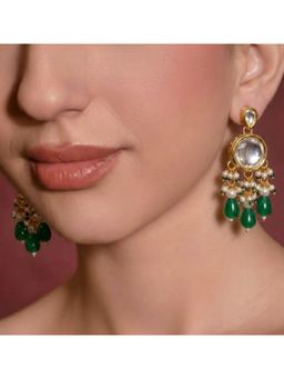 BEAUTY SPOT JEWELLERY - Meera Kundan and Emerald Drop Earrings
