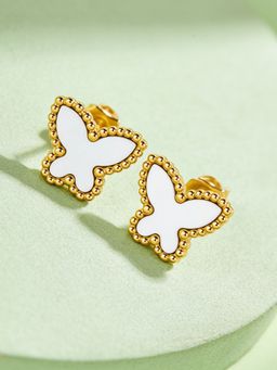 ELRA - White 18K Gold Plated Ivory Flutter Studs Earrings