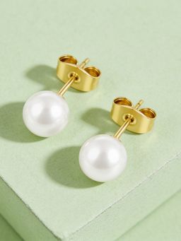 ELRA - White 18K Gold Plated Pearl Stud Earrings