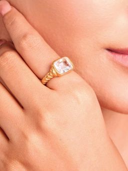 ELRA - White 18K Gold Plated Regal Charm Ring
