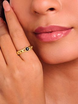 ELRA - Black 18K Gold Plated Linked Stone Ring