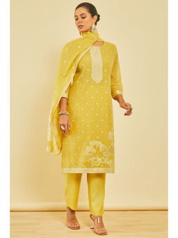 Soch - Womens Yellow Chanderi Woven Kurta with Pant and Dupatta (Set of 3)