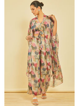 Soch - Womens Multicolor Chiffon Printed Print Co-Ord (Set of 3)