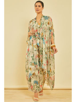 Soch - Womens Multicolor Floral Chiffon Botanical Print Co-Ord (Set of 3)