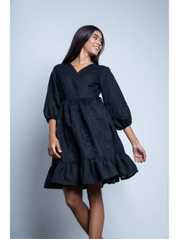 Doodlage - Black Embroidered Wrap Around Dress