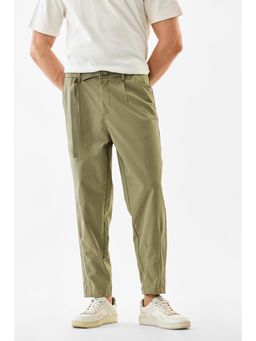 Snitch - Mens Olive Plain Slim Casual Trouser