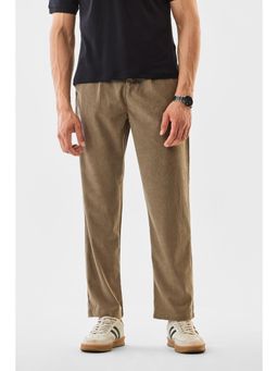 Snitch - Mens Brown Self Design Straight Casual Trouser