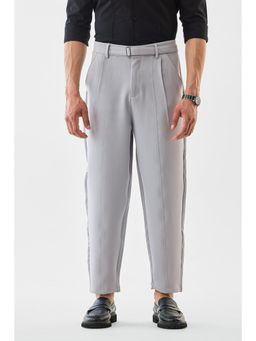 Snitch - Mens Grey Self Design Regular Formal Trouser