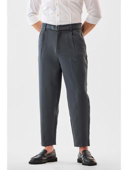 Snitch - Mens Charcoal Grey Self Design Regular Formal Trouser