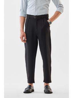 Snitch - Mens Black Self Design Regular Formal Trouser