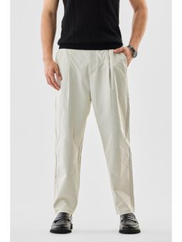 Snitch - Mens Off White Plain Relaxed Casual Trouser