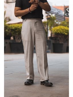 JAVINISHKA - Light Grey High Waist Korean Fit Linen Trouser