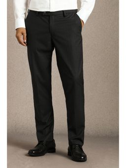 Louis Philippe - Mens Black Textured Flat Front Formal Trouser