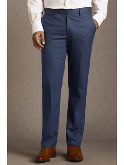 Louis Philippe - Mens Navy Blue Textured Flat Front Formal Trouser