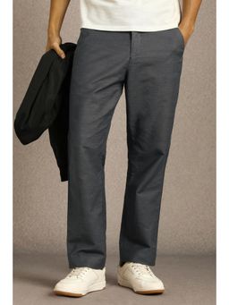 Louis Philippe - Mens Grey Textured Flat Front Casual Trouser