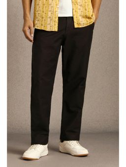 Louis Philippe - Mens Brown Textured Flat Front Casual Trouser