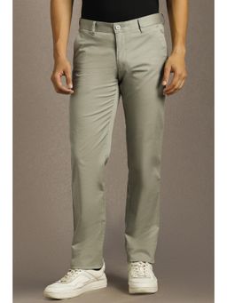 Louis Philippe - Mens Olive Solid Flat Front Casual Trouser