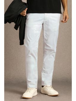 Louis Philippe - Mens White Solid Flat Front Casual Trouser