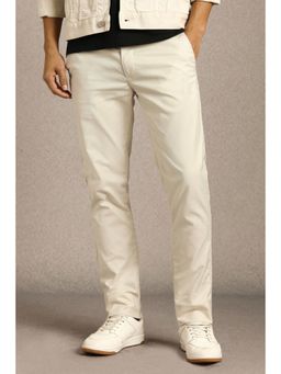 Louis Philippe - Mens Beige Solid Flat Front Casual Trouser