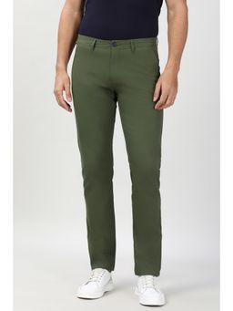 Peter England - Mens Olive Solid Slim Fit Casual Trouser