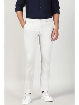 Peter England - Mens White Solid Slim Fit Casual Trouser