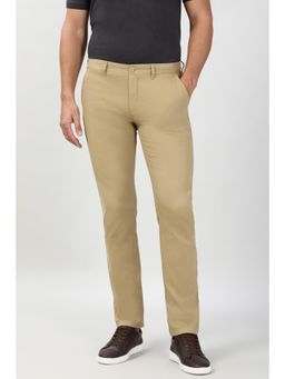 Peter England - Mens Beige Solid Slim Fit Casual Trouser