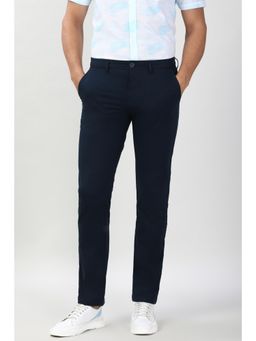 Peter England - Mens Navy Blue Solid Slim Fit Casual Trouser