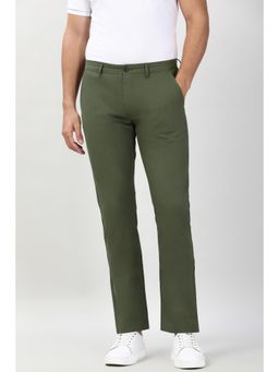 Peter England - Mens Olive Solid Slim Fit Casual Trouser