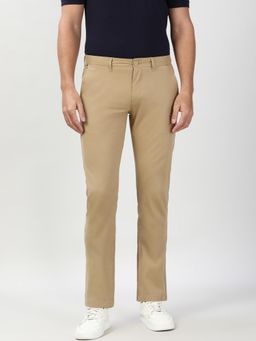 Peter England - Mens Khaki Solid Slim Fit Casual Trouser