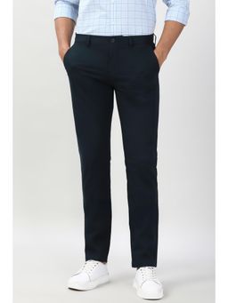 Peter England - Mens Navy Blue Solid Slim Fit Casual Trouser