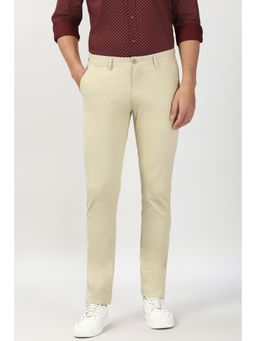 Peter England - Mens Beige Solid Super Slim Fit Casual Trouser