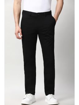 Peter England - Mens Black Solid Super Slim Fit Casual Trouser