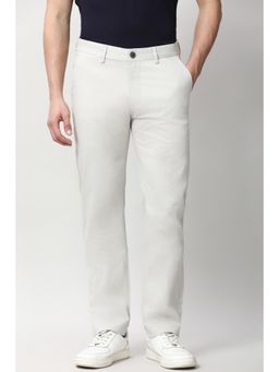 Peter England - Mens White Solid Super Slim Fit Casual Trouser