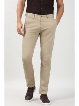Peter England - Mens Beige Solid Super Slim Fit Casual Trouser
