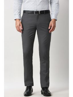 Peter England - Mens Grey Textured Formal Trouser